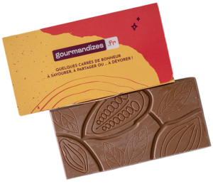 Tablette de chocolat noir, packaging personnalisé, Chocolaterie de Marlieu