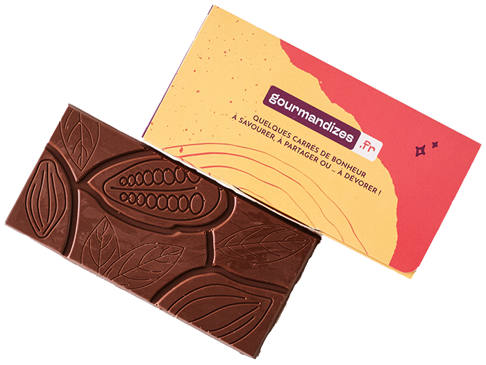 Tablette de chocolat noir, packaging personnalisé, Chocolaterie de Marlieu