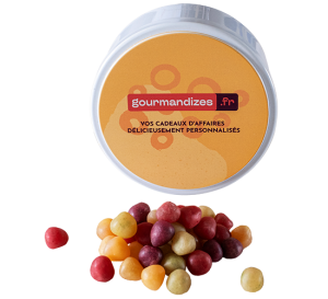 Bonbons fruits, sans gélatine, packaging boîte métal personnalisée, Thierry Court