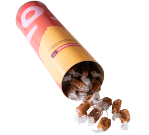 Caramels tendres, tube personnalisé, Chocolaterie de Marlieu