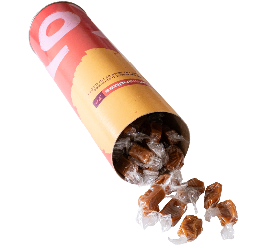 Caramels tendres, tube personnalisé, Chocolaterie de Marlieu