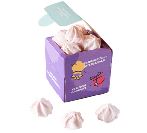 Guimauves artisanales, cube kraft personnalisé, Maison Louvat