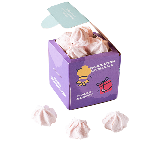 Guimauves artisanales, cube kraft personnalisé, Maison Louvat