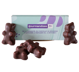 Nounours guimauves noir et lait dans packaging kraft personnalisé, Thierry Court