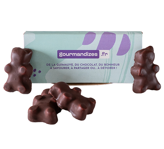 Nounours guimauves noir et lait dans packaging kraft personnalisé, Thierry Court