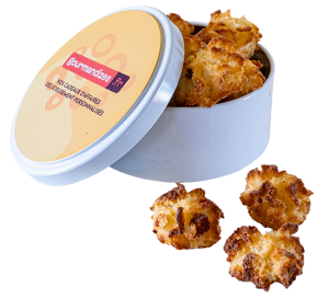 Rochers coco, packaging boîte métal ronde personnalisée, Maison Louvat