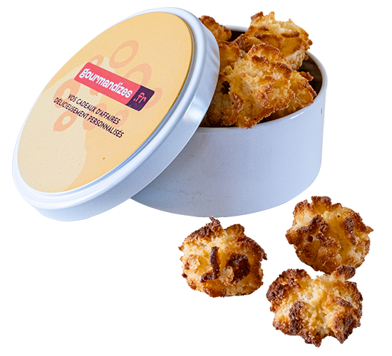 Rochers coco, packaging boîte métal ronde personnalisée, Maison Louvat