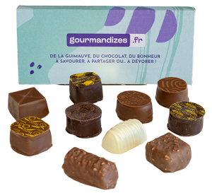 Assortiment de chocolats, boîte kraft personnalisée, Chocolaterie de Marlieu